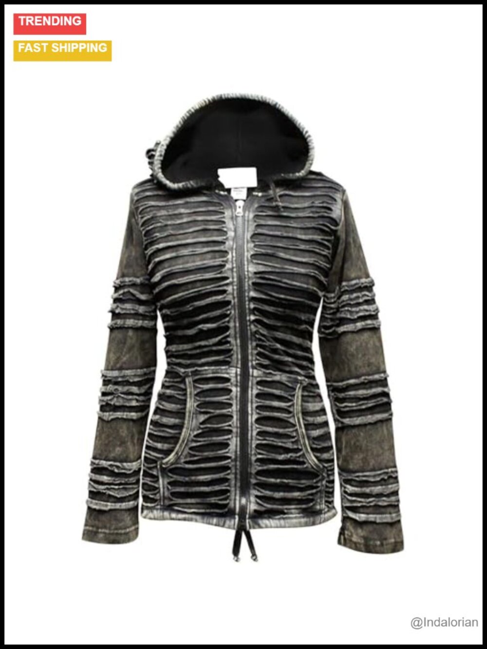 Gothic Zip Up Hoodie for Women 100% Cotton Full Zip Kangaroo Pockets Stone